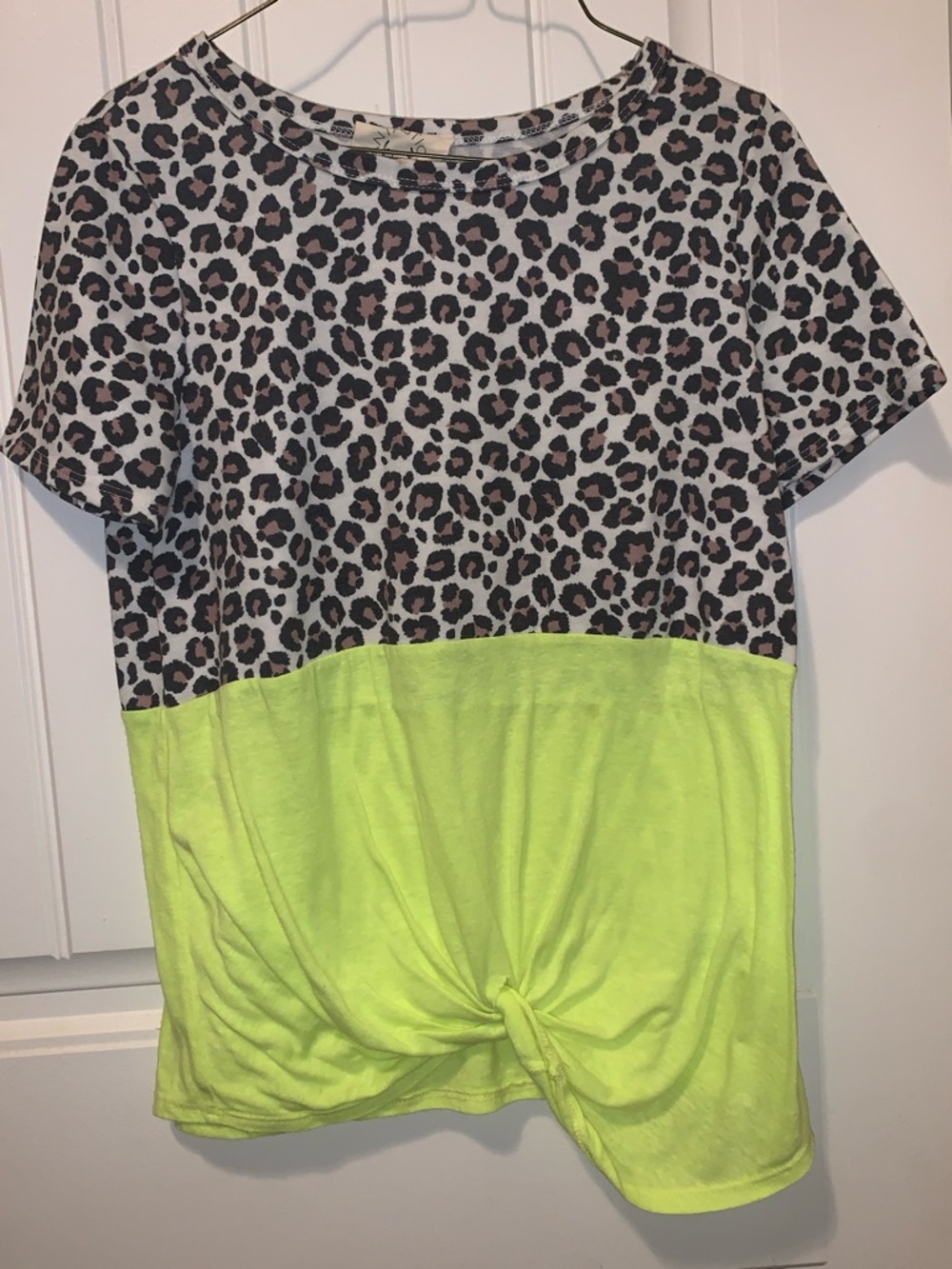 Fantastic Fawn Neon Yellow & Leopard Short Sleeve Twist-Front Tee